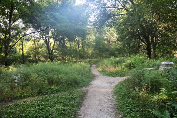Here is what greets the eye as you enter the front gate of this most infamous cemetery.  The "mist" you see was caused by moisture condensing on my lense, and not by any apperitions, but stories about strange mists or "ektoplasma" abound.