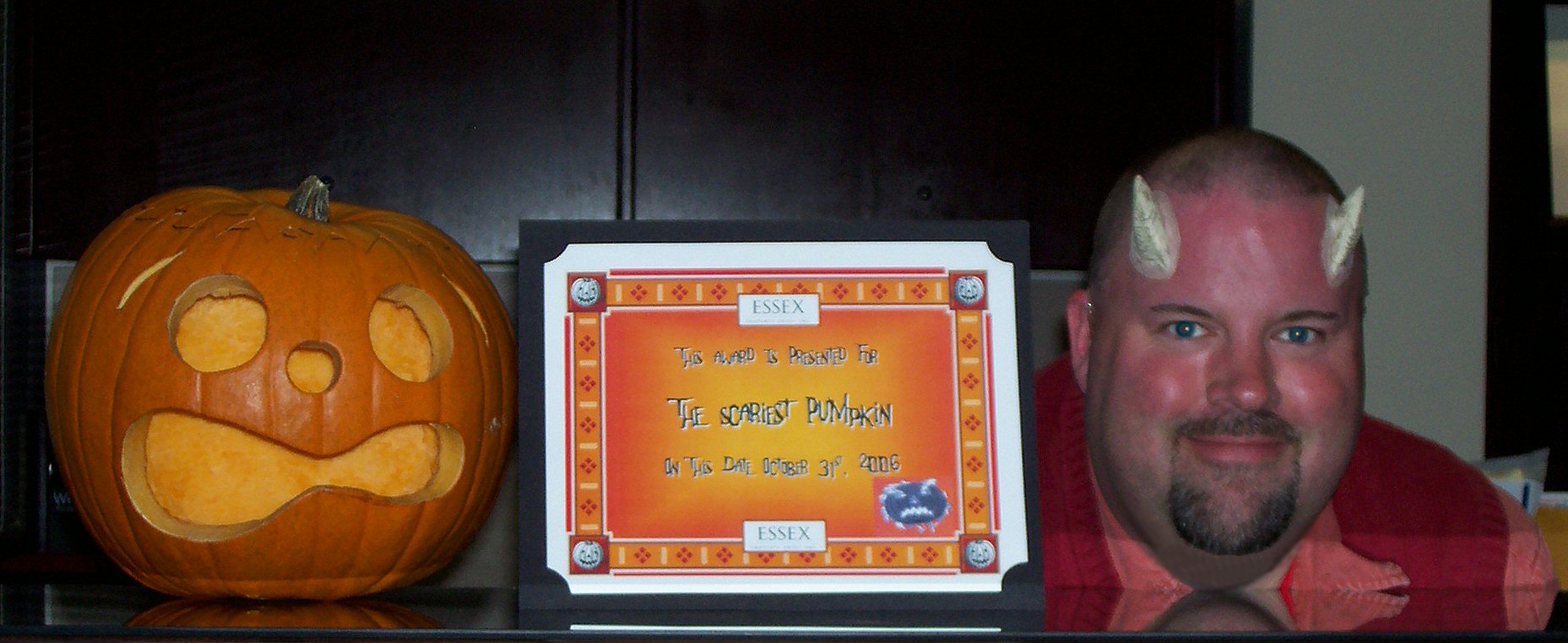 I only brought in a  pumpkin 'cause I thought nobody else would.<br /><br />Got 'scariest' that year!